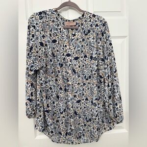 Philosophy Blue and White Floral Blouse 2X